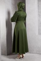 Tesettür giyim HAKİ SATEN ABİYE ELBİSE T 0516