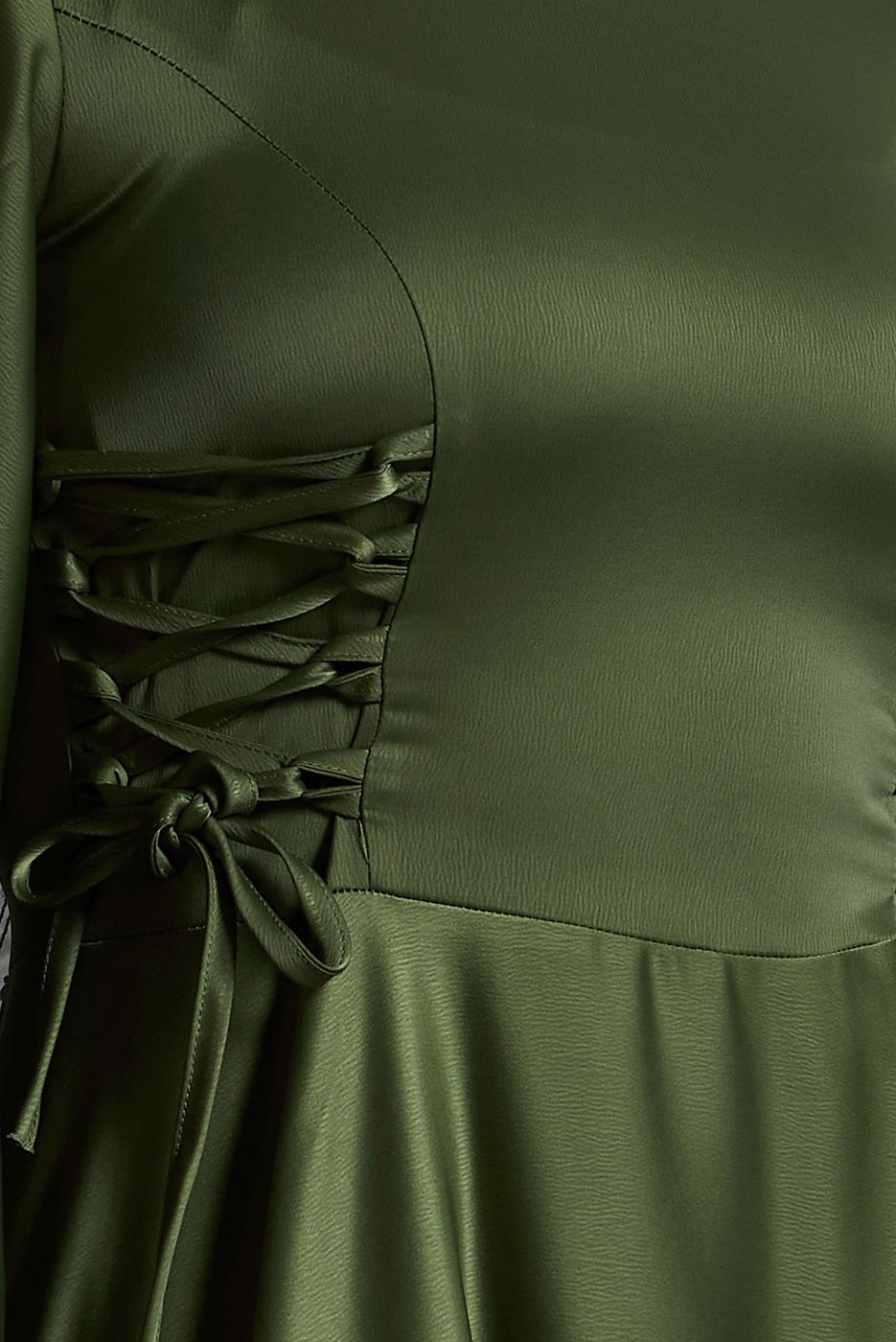 Tesettür giyim HAKİ SATEN ABİYE ELBİSE T 0516