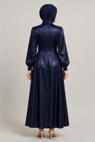 Tesettür giyim LACİVERT SATEN ABİYE ELBİSE T 0516