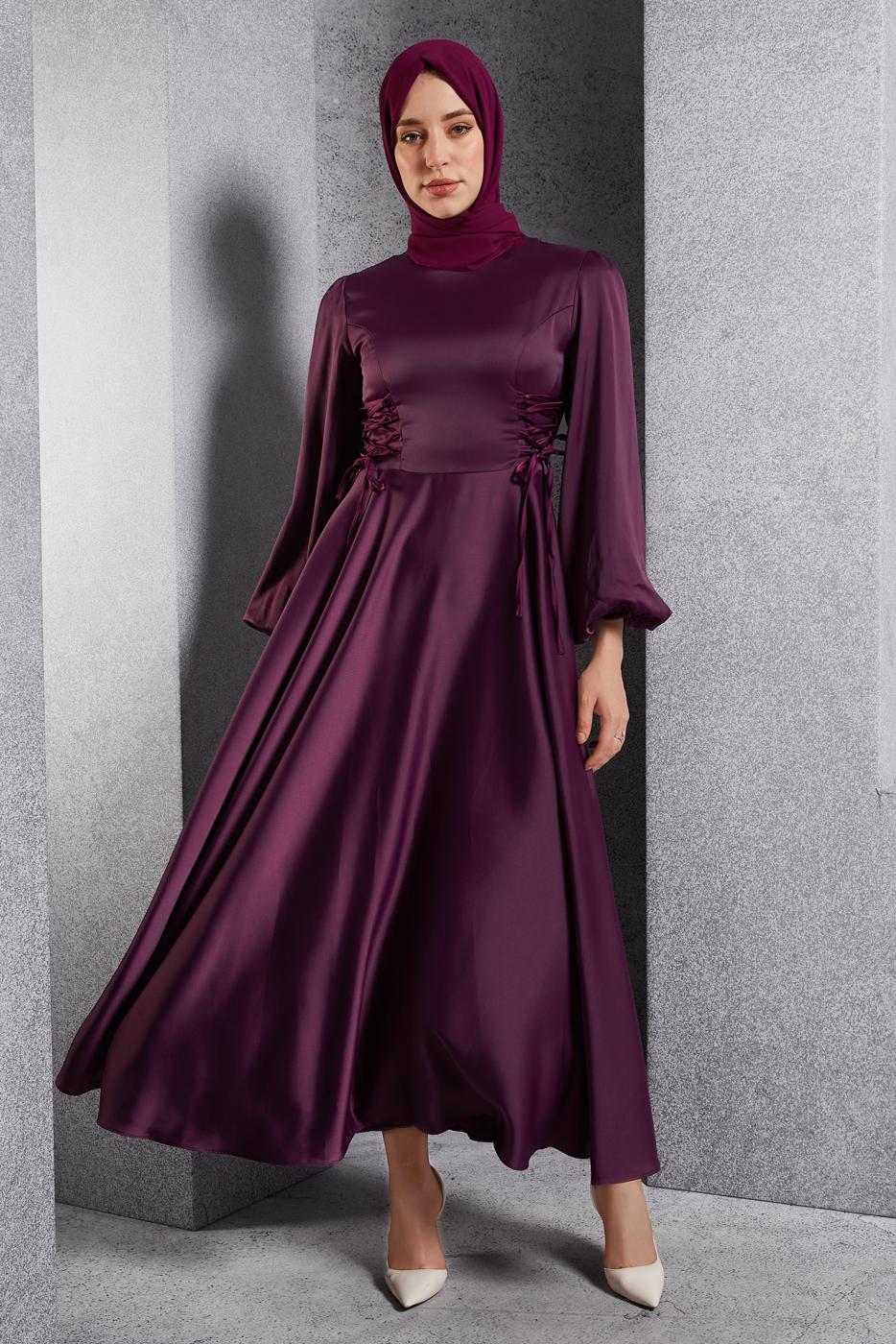 Vêtements hijab PRUNE ROBE DE SOIRÉE EN SATIN T 0516