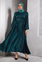 Tesettür giyim MAVİ SATEN ABİYE ELBİSE T 0516