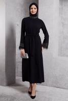 Tesettür giyim SİYAH TAŞ DETAYLI ABİYE ELBİSE T 1344