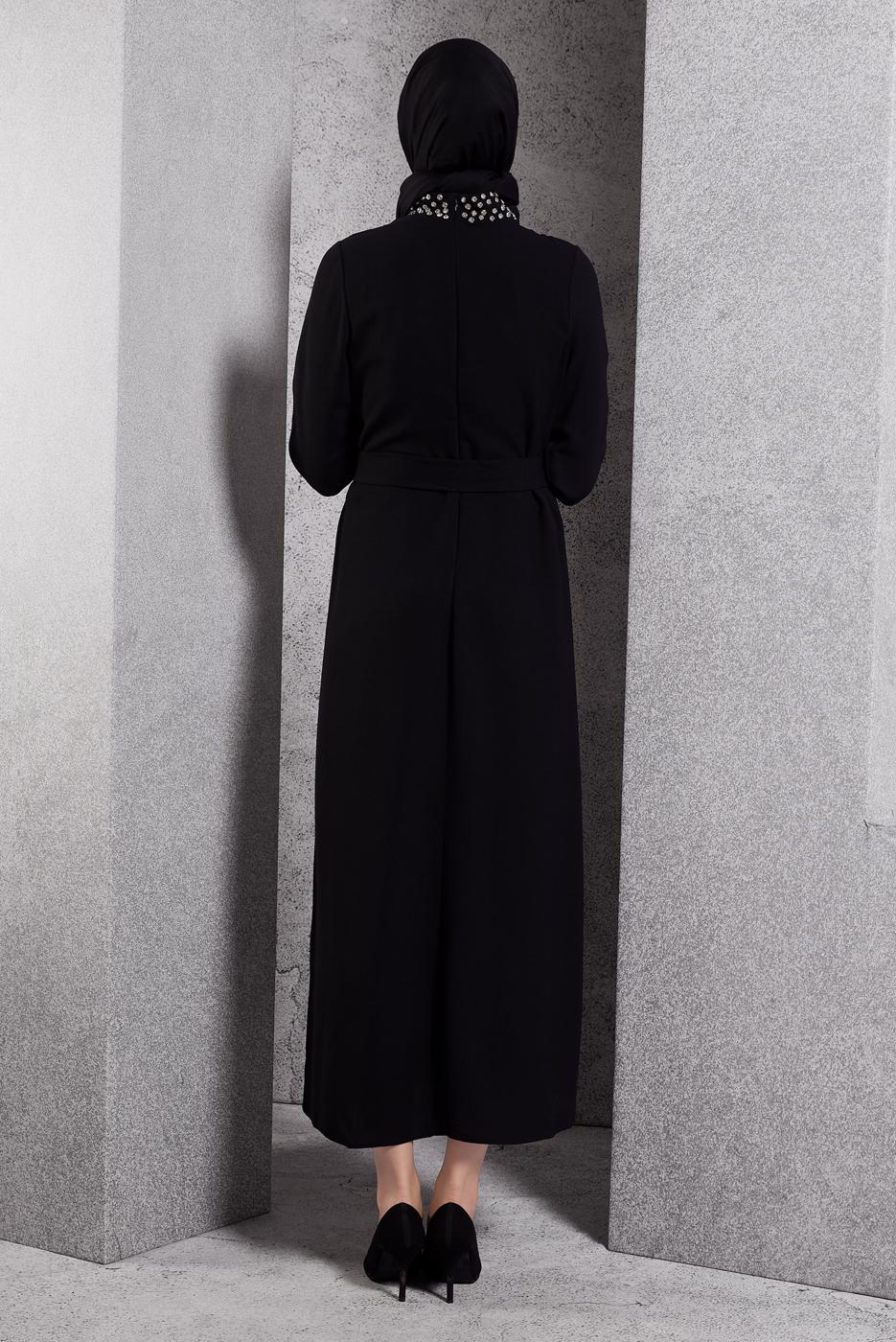 Tesettür giyim SİYAH TAŞ DETAYLI ABİYE ELBİSE T 1344