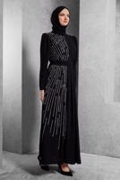 Tesettür giyim SİYAH TAŞ BASKILI ABİYE ELBİSE T 1364