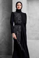 Tesettür giyim SİYAH TAŞ BASKILI ABİYE ELBİSE T 1364