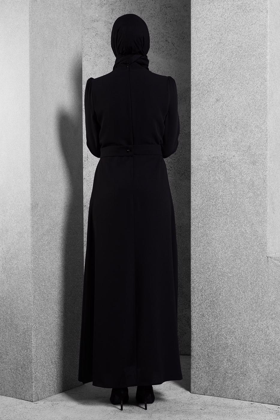 Tesettür giyim SİYAH TAŞ BASKILI ABİYE ELBİSE T 1364