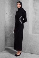 Tesettür giyim SİYAH TAŞ DETAYLI ABİYE ELBİSE T 2644