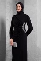 Tesettür giyim SİYAH TAŞ DETAYLI ABİYE ELBİSE T 2644