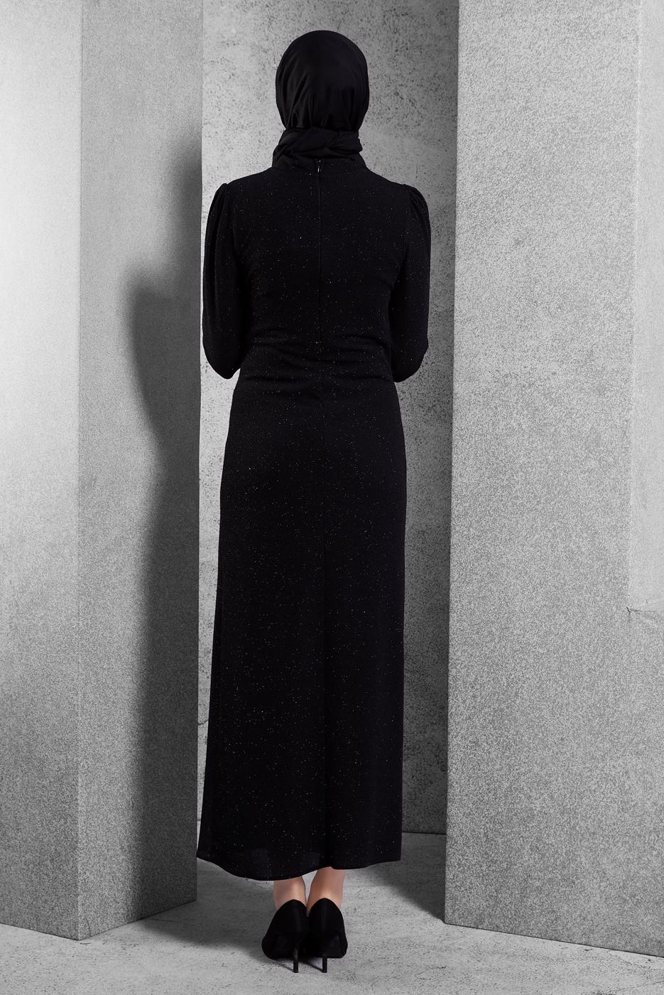 Tesettür giyim SİYAH TAŞ DETAYLI ABİYE ELBİSE T 2644