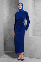 Tesettür giyim LACİVERT TAŞ DETAYLI ABİYE ELBİSE T 2644