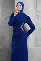 Tesettür giyim LACİVERT TAŞ DETAYLI ABİYE ELBİSE T 2644