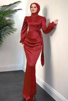 Vêtements hijab ROUGE ROBE DE SOIRÉE EN SATIN T 3316