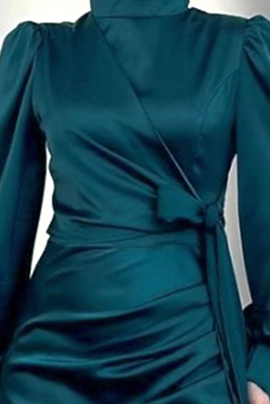 Tesettür giyim MAVİ SATEN ABİYE ELBİSE T 3316