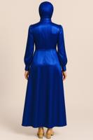 Tesettür giyim LACİVERT SATEN ABİYE ELBİSE T 3316