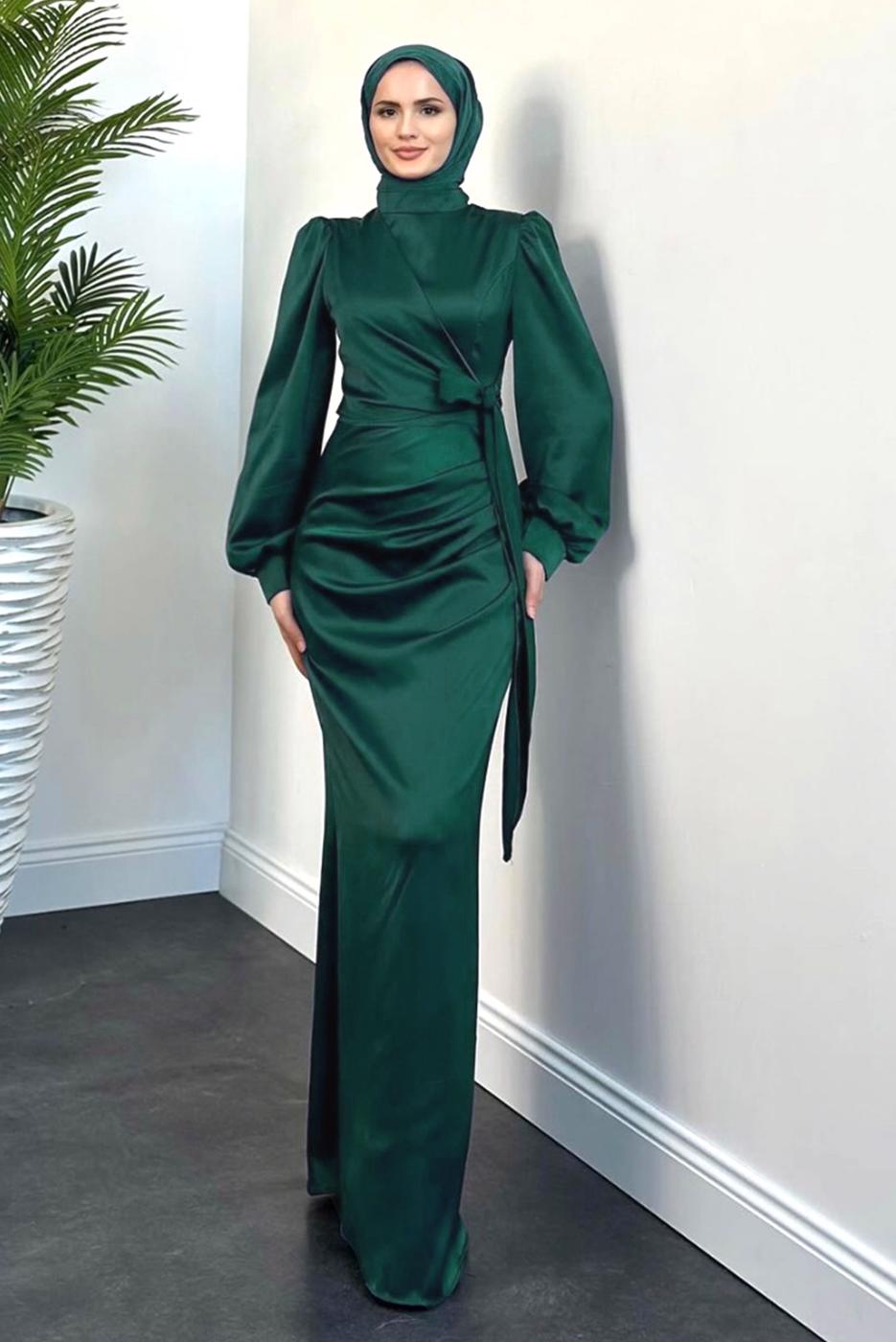 Vêtements hijab VERT ROBE DE SOIRÉE EN SATIN T 3316