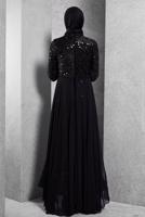 Tesettür giyim SİYAH PUL PAYETLİ ABİYE ELBİSE T 5254