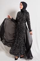 Tesettür giyim GÜMÜŞ PUL PAYETLİ ABİYE ELBİSE T 5254