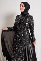 Tesettür giyim GÜMÜŞ PUL PAYETLİ ABİYE ELBİSE T 5254