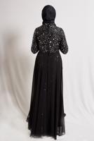 Tesettür giyim GÜMÜŞ PUL PAYETLİ ABİYE ELBİSE T 5254