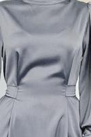 Tesettür giyim GRİ KUŞAKLI SATEN ABİYE ELBİSE T 5616 