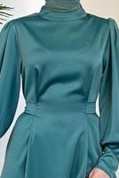 Tesettür giyim YEŞİL KUŞAKLI SATEN ABİYE ELBİSE T 5616 