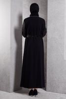 Tesettür giyim SİYAH TAŞ DETAYLI KUŞAKLI ABAYA T 5724