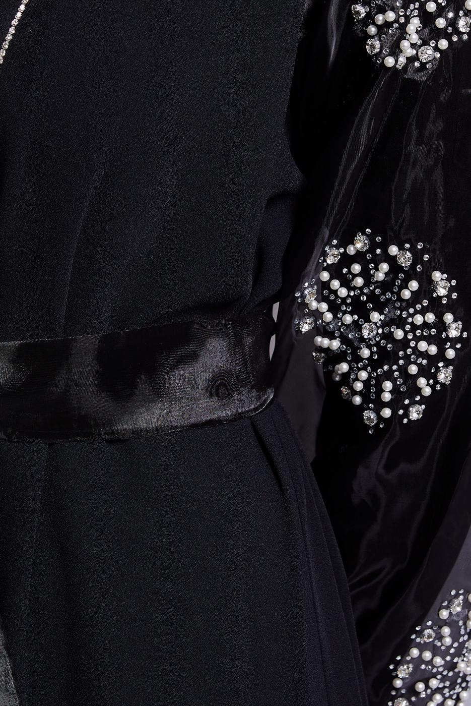 Tesettür giyim SİYAH TAŞ DETAYLI KUŞAKLI ABAYA T 5724