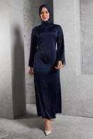 Tesettür giyim LACİVERT SATEN ABİYE ELBİSE T 5744