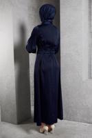 Tesettür giyim LACİVERT SATEN ABİYE ELBİSE T 5744