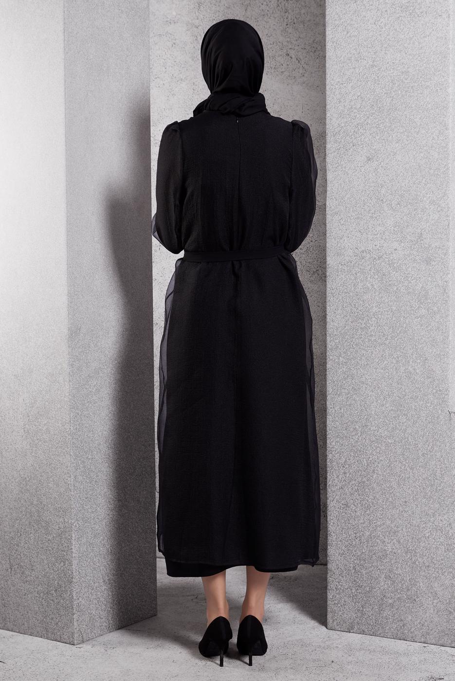 Tesettür giyim SİYAH TÜL DETAYLI ABİYE ELBİSE T 6264