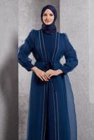 Tesettür giyim LACİVERT TÜL DETAYLI ABİYE ELBİSE T 6264