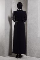 Tesettür giyim SİYAH KUŞAKLI TESETTÜR ABİYE ELBİSE T 6754