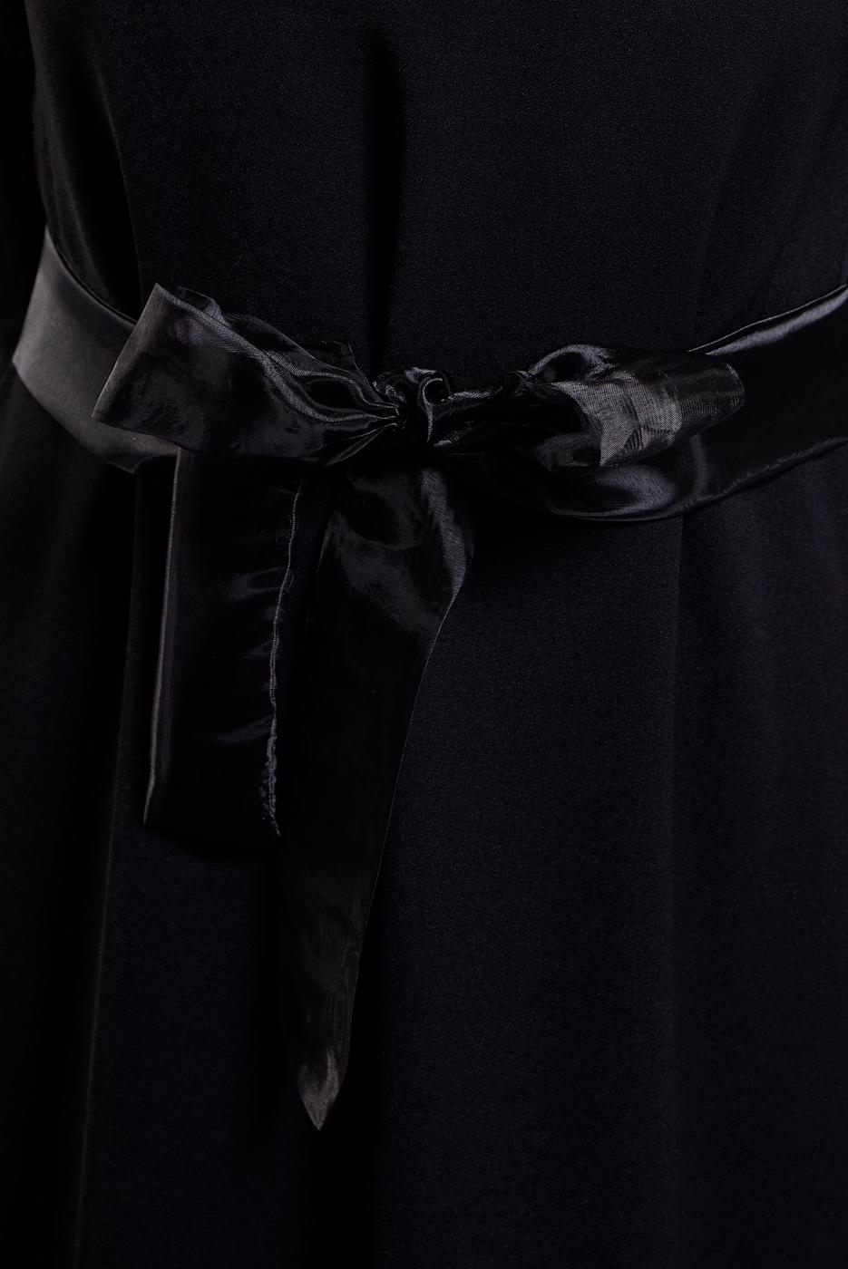 Tesettür giyim SİYAH KUŞAKLI TESETTÜR ABİYE ELBİSE T 6754