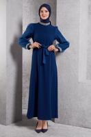 Tesettür giyim LACİVERT KUŞAKLI TESETTÜR ABİYE ELBİSE T 6754