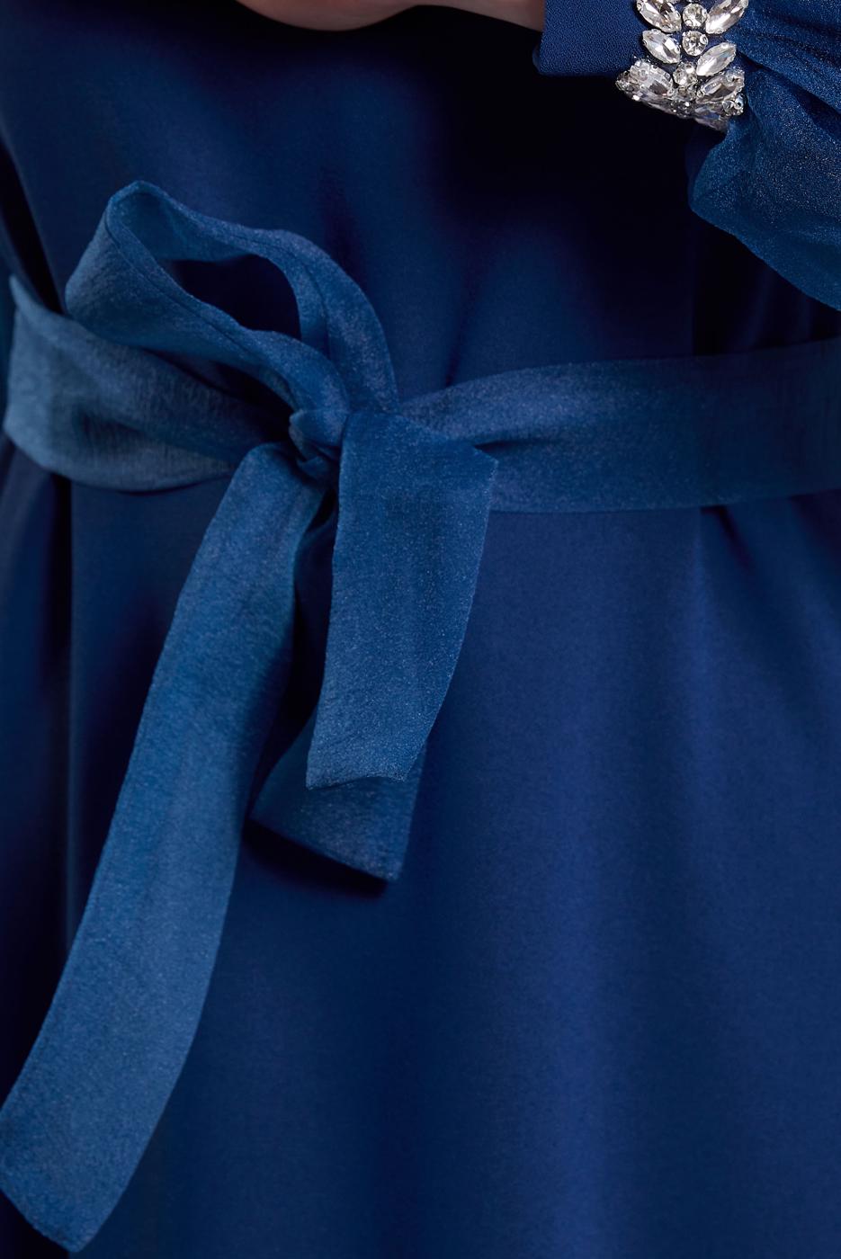 Tesettür giyim LACİVERT KUŞAKLI TESETTÜR ABİYE ELBİSE T 6754