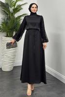 Tesettür giyim SİYAH SATEN ABİYE ELBİSE T 7616