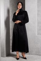 Tesettür giyim SİYAH SATEN ABİYE ELBİSE T 7616