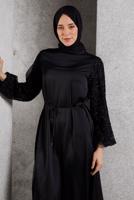 Tesettür giyim SİYAH SATEN ABİYE ELBİSE T 7616