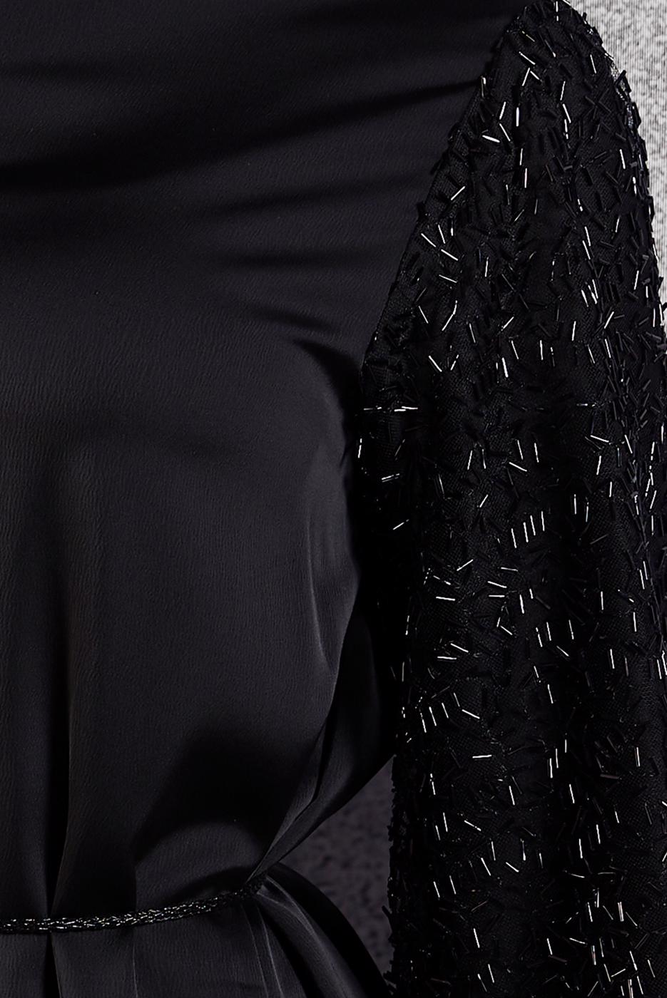 Tesettür giyim SİYAH SATEN ABİYE ELBİSE T 7616