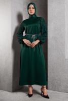 Tesettür giyim YEŞİL SATEN ABİYE ELBİSE T 7616