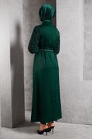 Tesettür giyim YEŞİL SATEN ABİYE ELBİSE T 7616