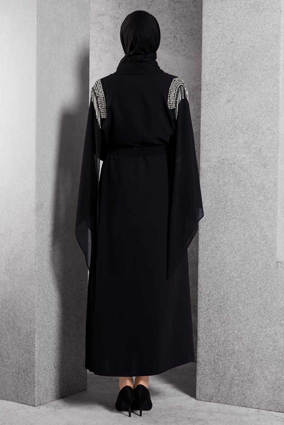 Tesettür giyim SİYAH TAŞ DETAYLI ABAYA T 8164