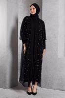 Tesettür giyim SİYAH İNCİ DETAYLI ABİYE ELBİSE T 8264