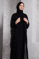Tesettür giyim SİYAH İNCİ DETAYLI ABİYE ELBİSE T 8264