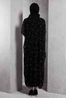 Tesettür giyim SİYAH İNCİ DETAYLI ABİYE ELBİSE T 8264