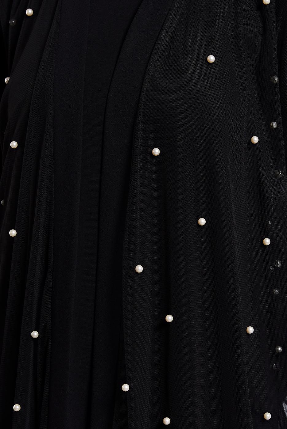 Tesettür giyim SİYAH İNCİ DETAYLI ABİYE ELBİSE T 8264