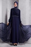 Tesettür giyim LACİVERT SİMLİ ABİYE ELBİSE T 8444