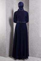 Tesettür giyim LACİVERT SİMLİ ABİYE ELBİSE T 8444