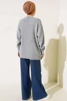 Tesettür giyim GRİ ÇİÇEK NAKIŞLI TRİKO HIRKA T 183