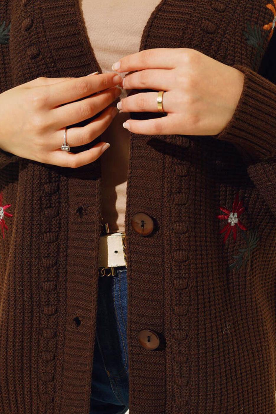 Tesettür giyim KAHVE ÇİÇEK NAKIŞLI TRİKO HIRKA T 183